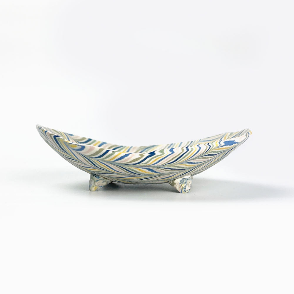 Small Footed Dish Nerikomi Yagasuri (4.5" x 3.5") image 5