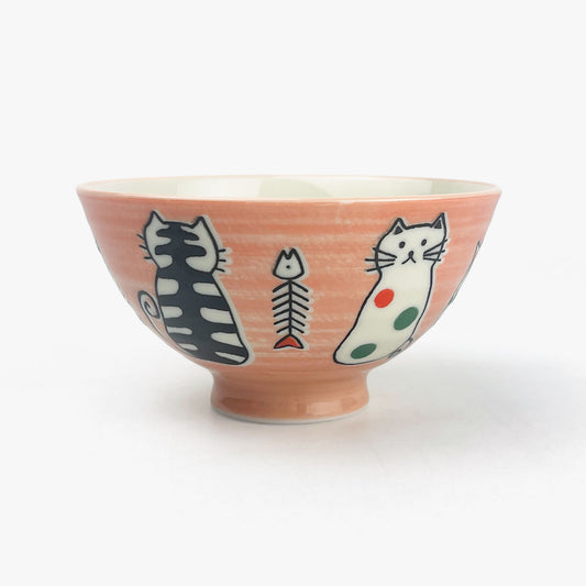 Rice Bowl Cat Pink Fish Bone (4.5"D)