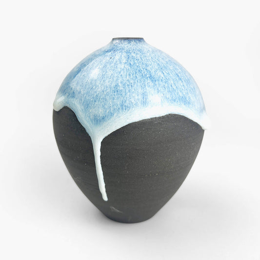 Mini Vase White Blue by Minoru Fukushima (3 1/2"D)