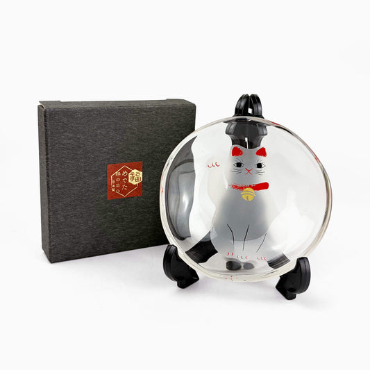 Glass Dish Mamezara Lucky Cat White (3.5"D)