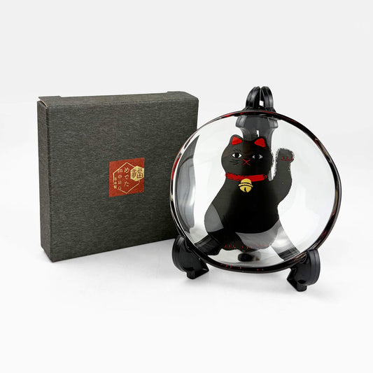 Glass Dish Mamezara Lucky Cat Black (3.5"D)