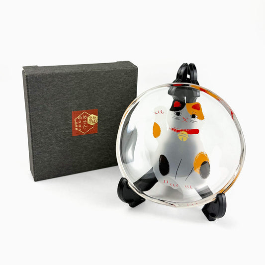 Glass Dish Mamezara Lucky Cat Calico (3.5"D)