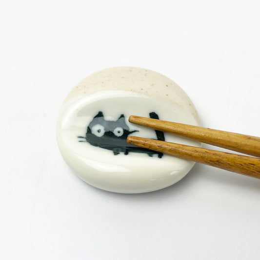 Chopstick Rest Black Cat White (1.5"D) image 1