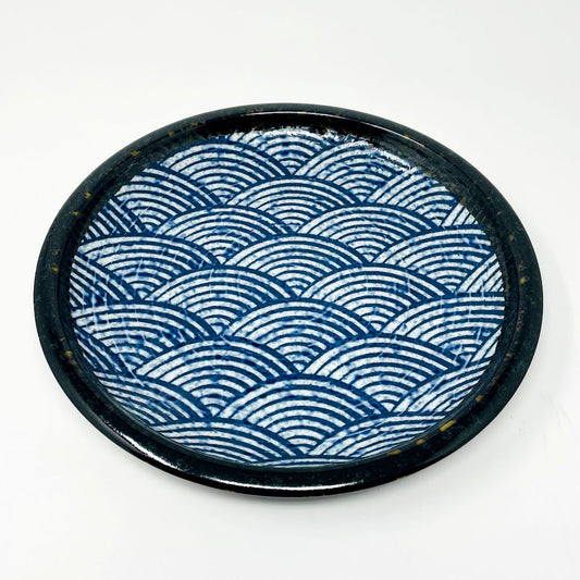 Navy Blue Seigaiha Kukurite Plate (9.5"D) image 1