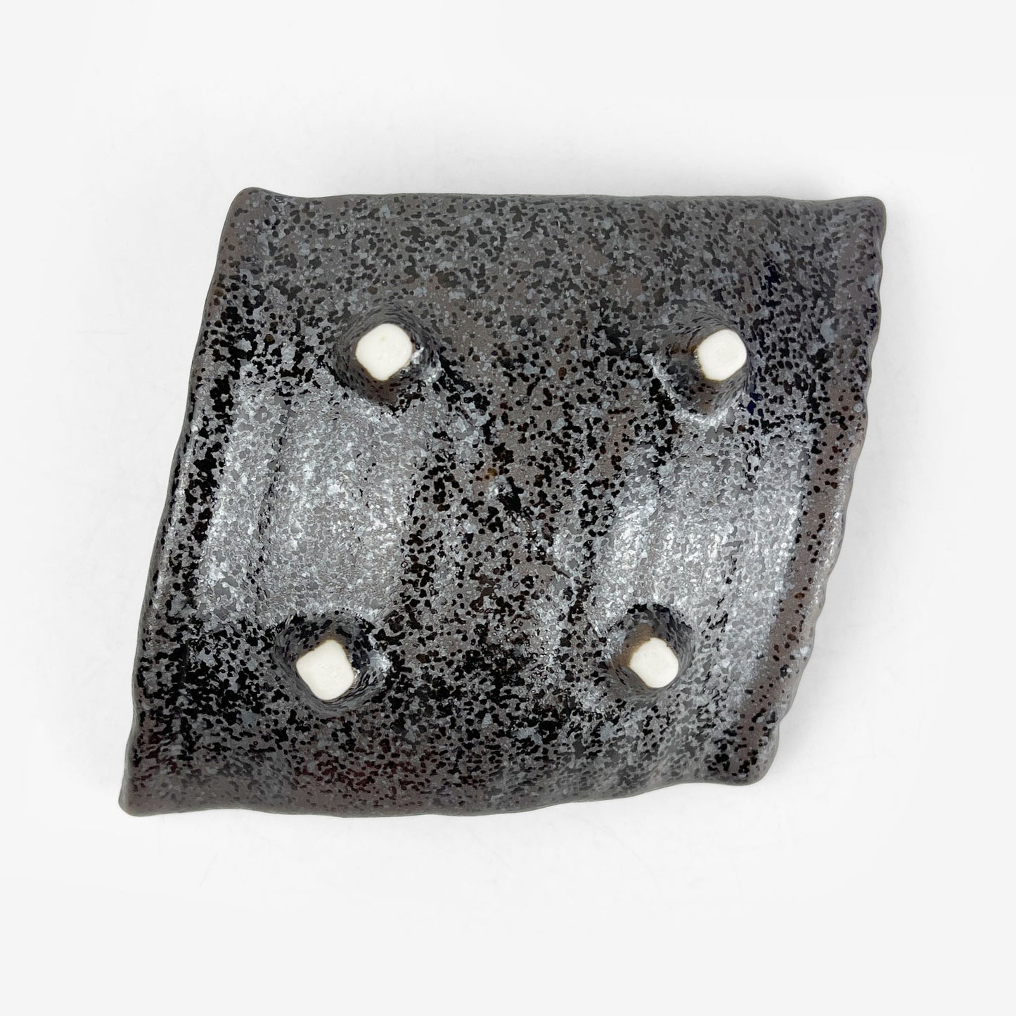 Footed Small Chinmi Dish Rhombus Tenmoku (5.5"x4.25")