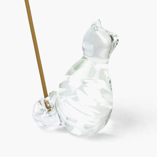Glass Cat Incense Stand White