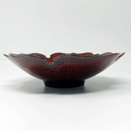 Shallow Bowl Dark Red Flower (7.5"D) image 1