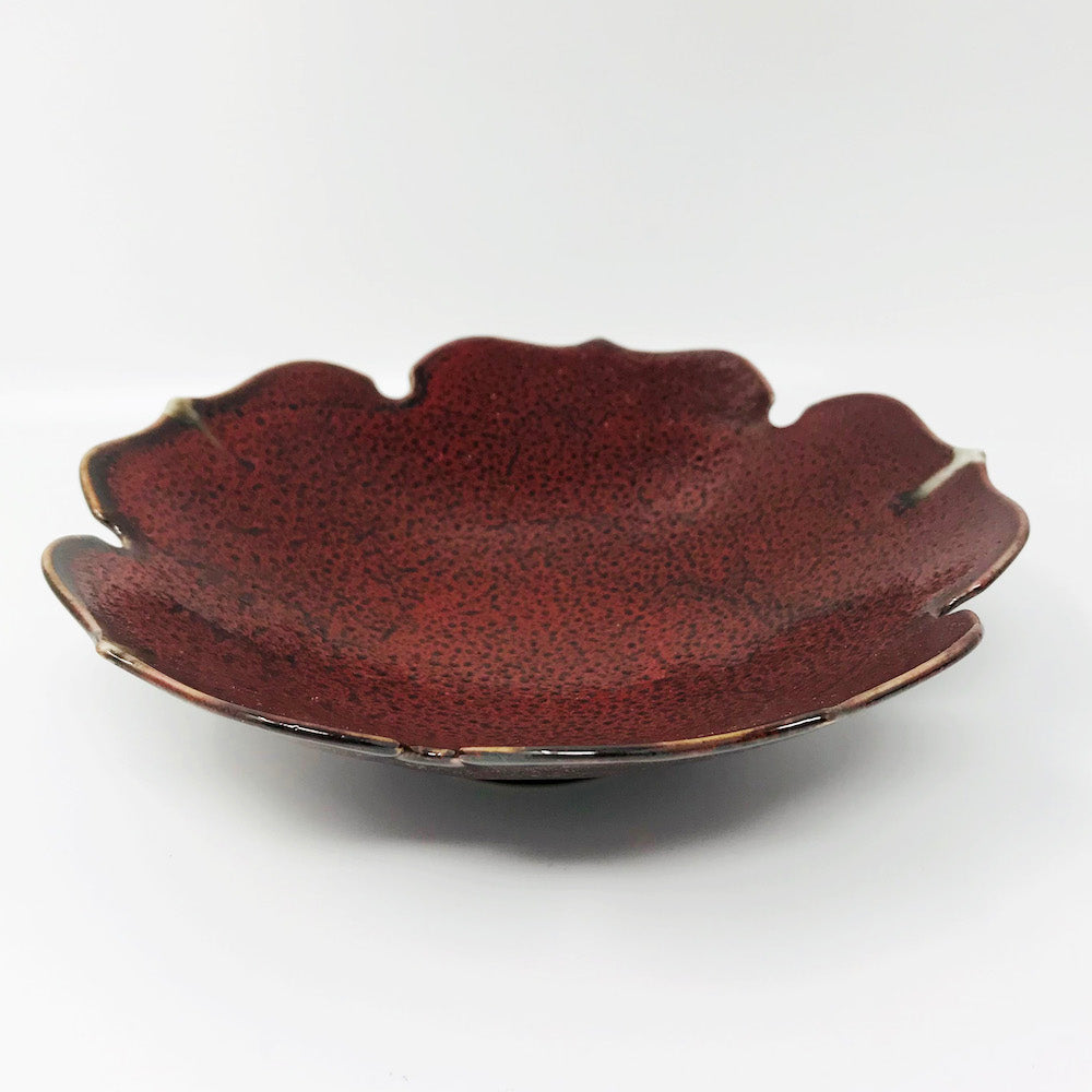 Shallow Bowl Dark Red Flower (7.5"D) image 0