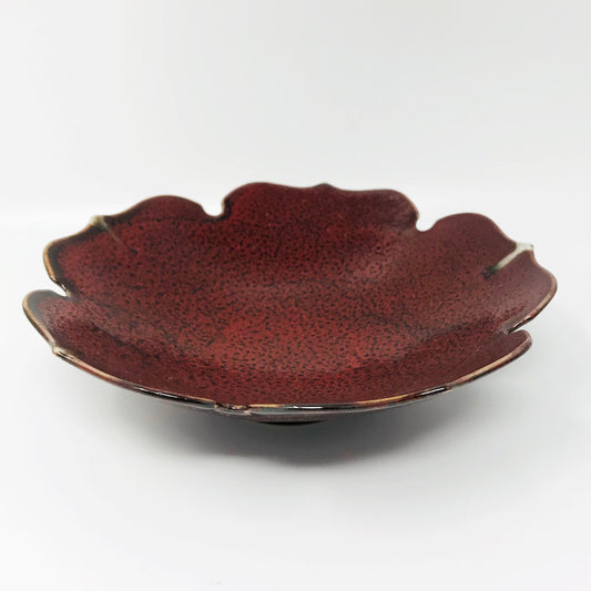 Shallow Bowl Dark Red Flower (7.5"D) image 0