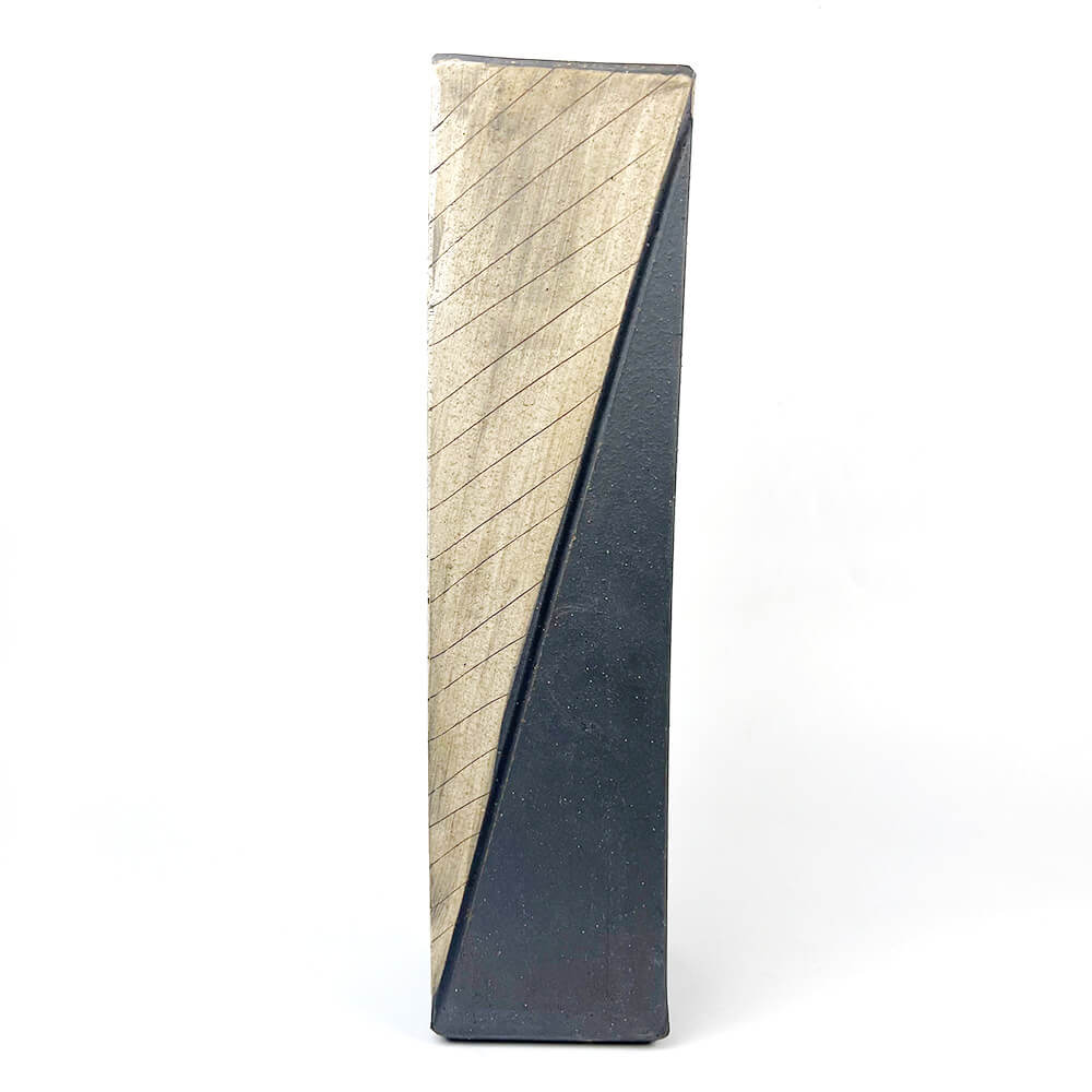 Shigaraki Rectangular Diagonal Pattern Vase (14.75"H) image 1