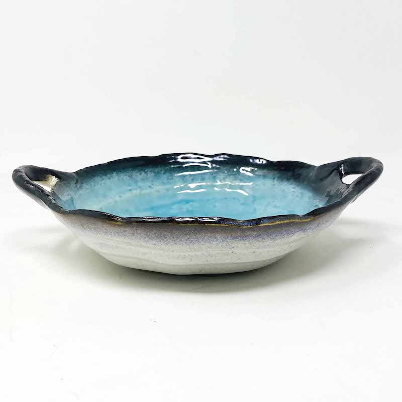 Bowl With Handles Turquoise (10"D ) image 1