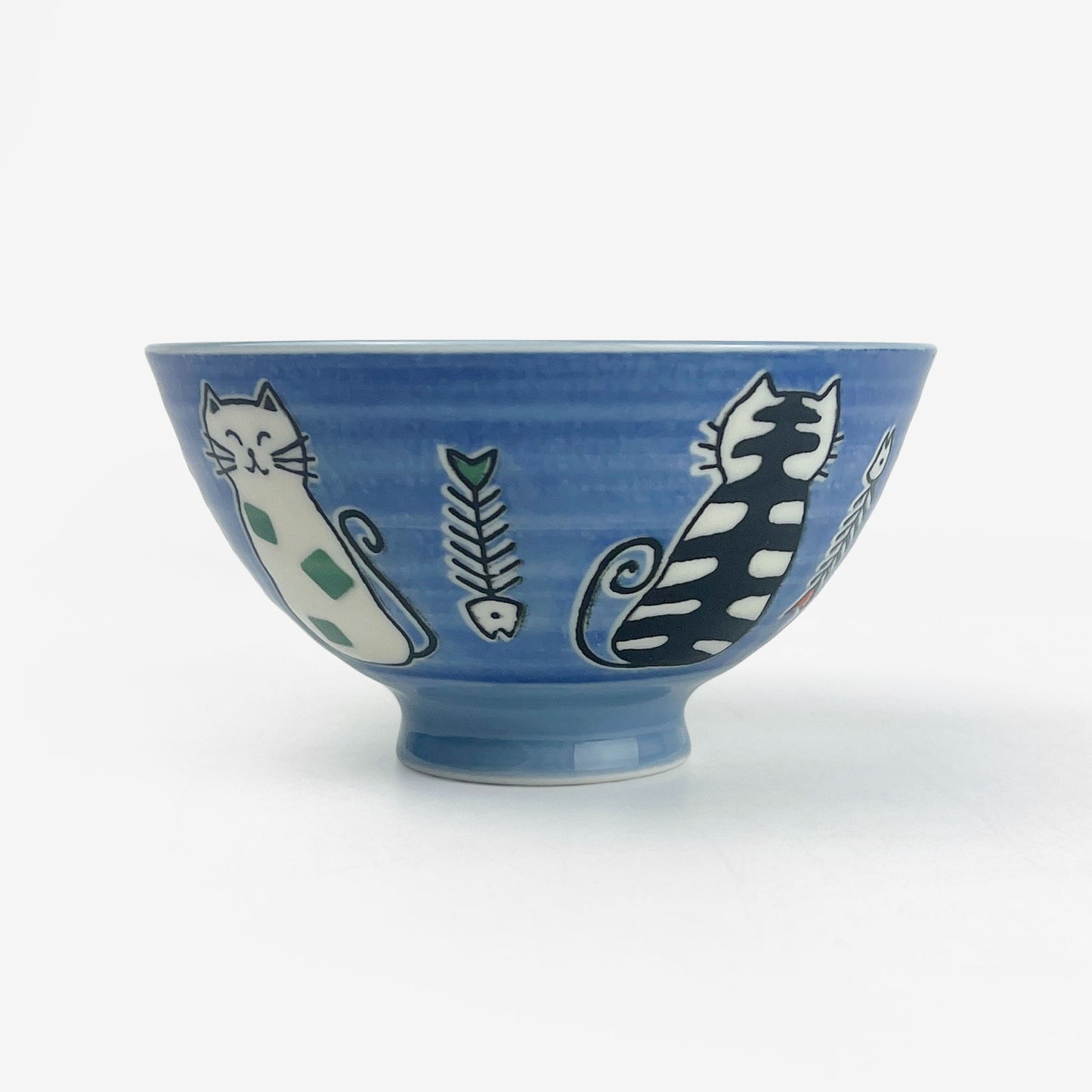 Rice Bowl Cat Blue Fish Bone (4.5"D)