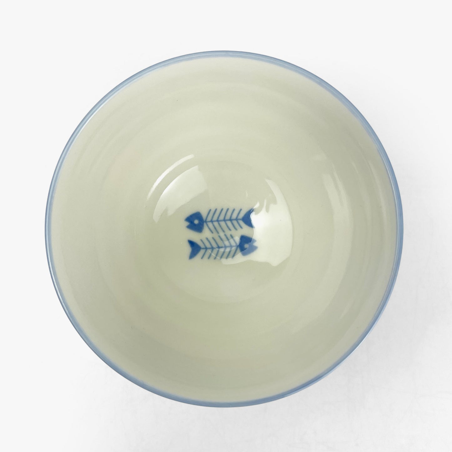 Rice Bowl Cat Blue Fish Bone (4.5"D)