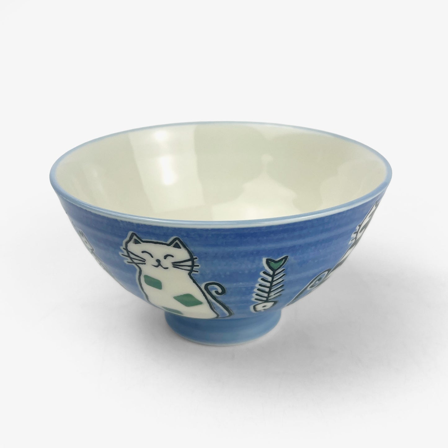 Rice Bowl Cat Blue Fish Bone (4.5"D)