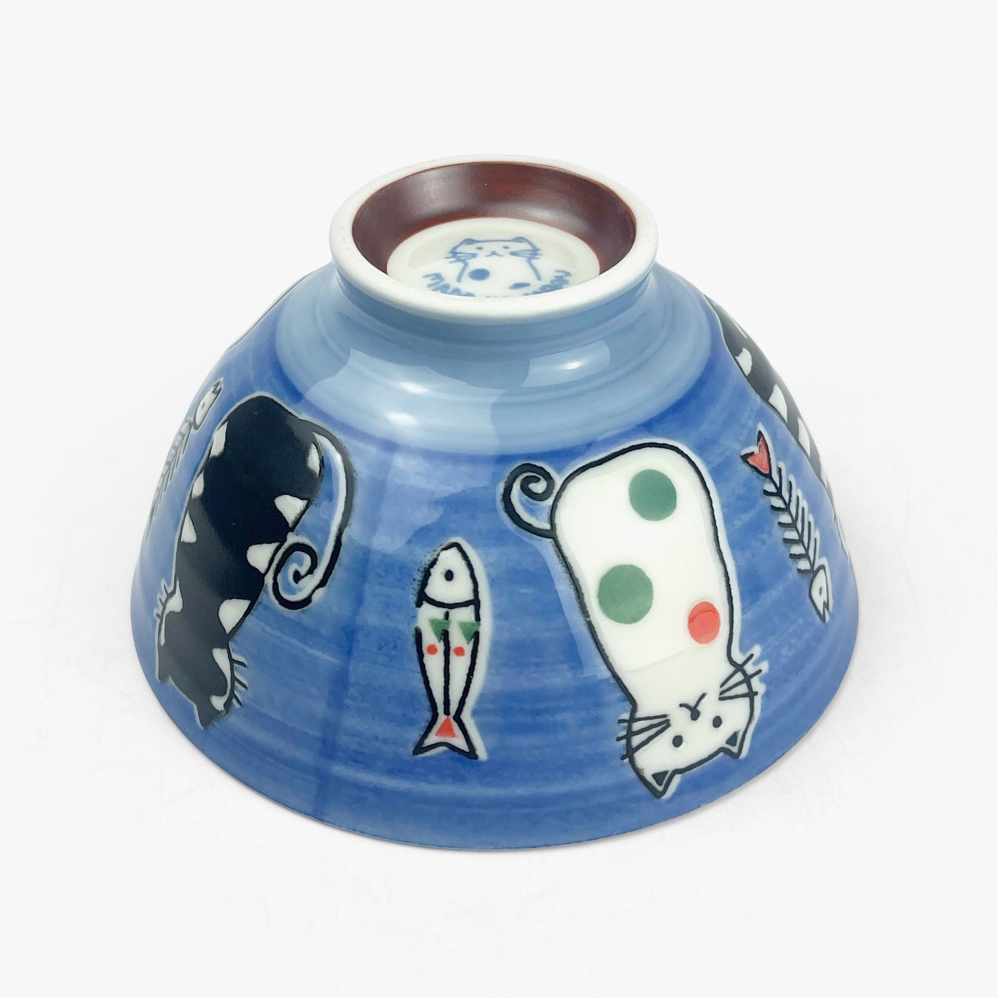 Rice Bowl Cat Blue Fish Bone (4.5"D)