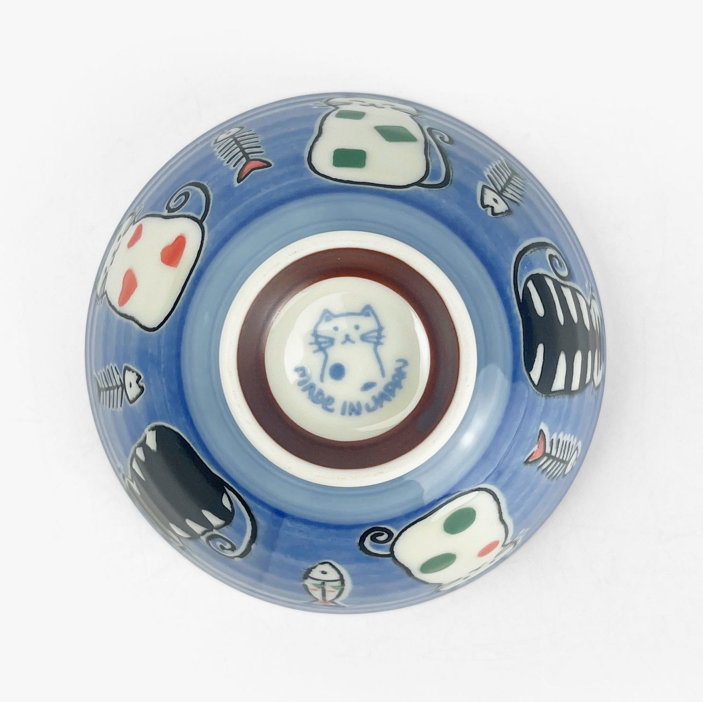 Rice Bowl Cat Blue Fish Bone (4.5"D)