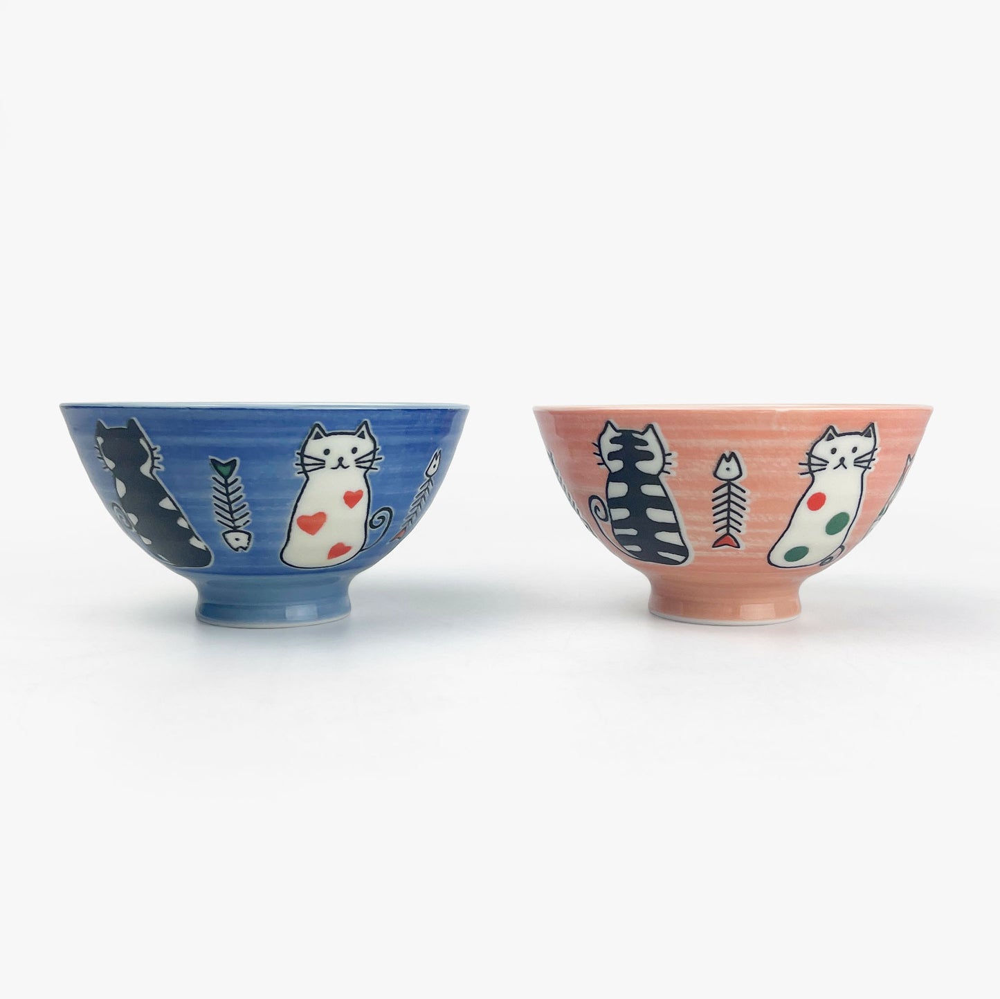 Rice Bowl Cat Blue Fish Bone (4.5"D)