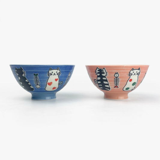 Rice Bowl Cat Pink Fish Bone (4.5"D)