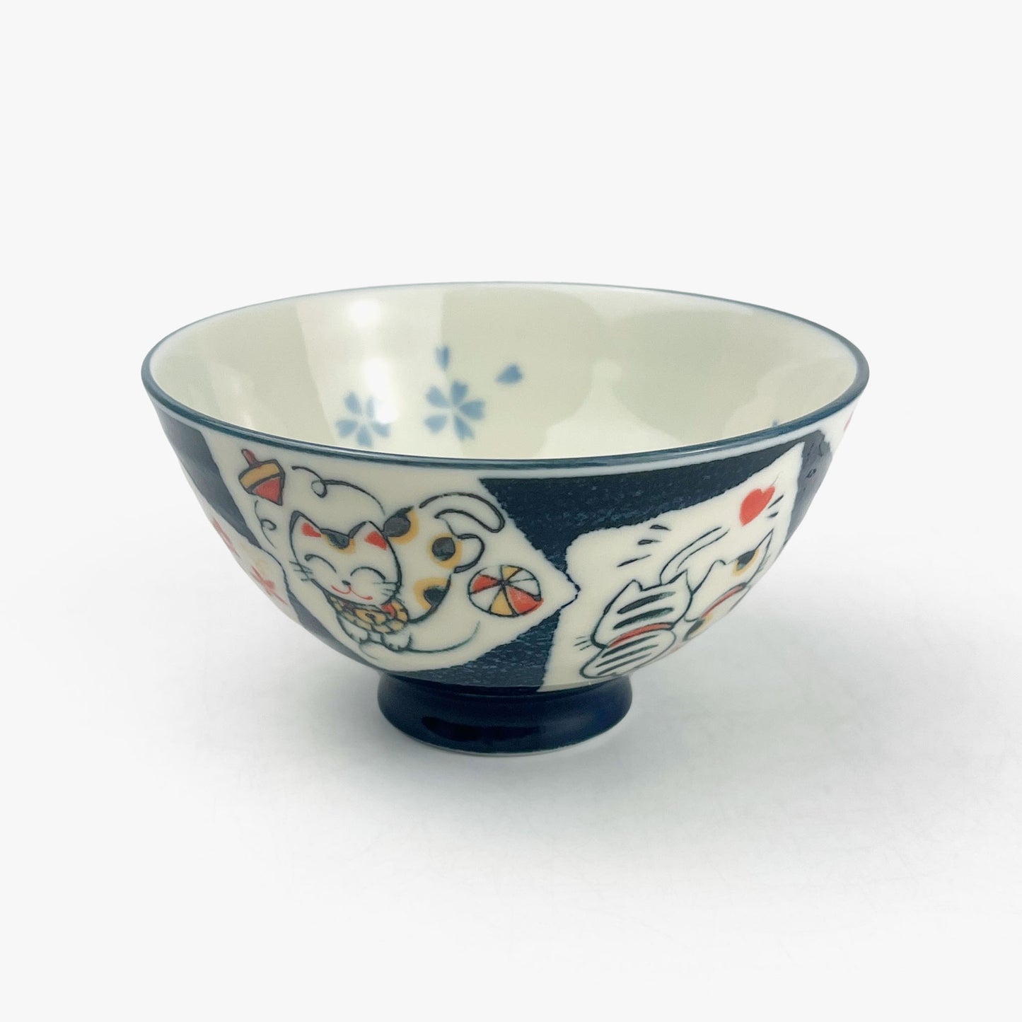 Rice Bowl Cat Blue Maneki (4.5"D)