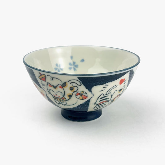 Rice Bowl Cat Blue Maneki (4.5"D)