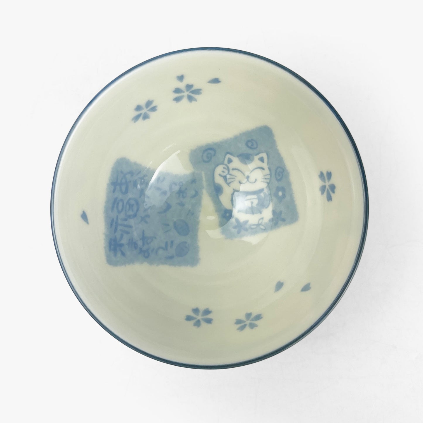 Rice Bowl Cat Blue Maneki (4.5"D)