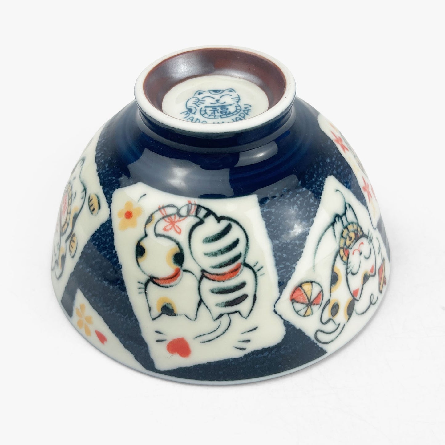 Rice Bowl Cat Blue Maneki (4.5"D)