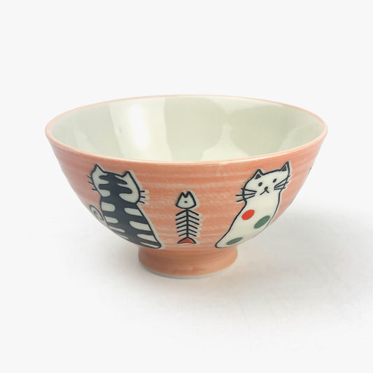Rice Bowl Cat Pink Fish Bone (4.5"D)