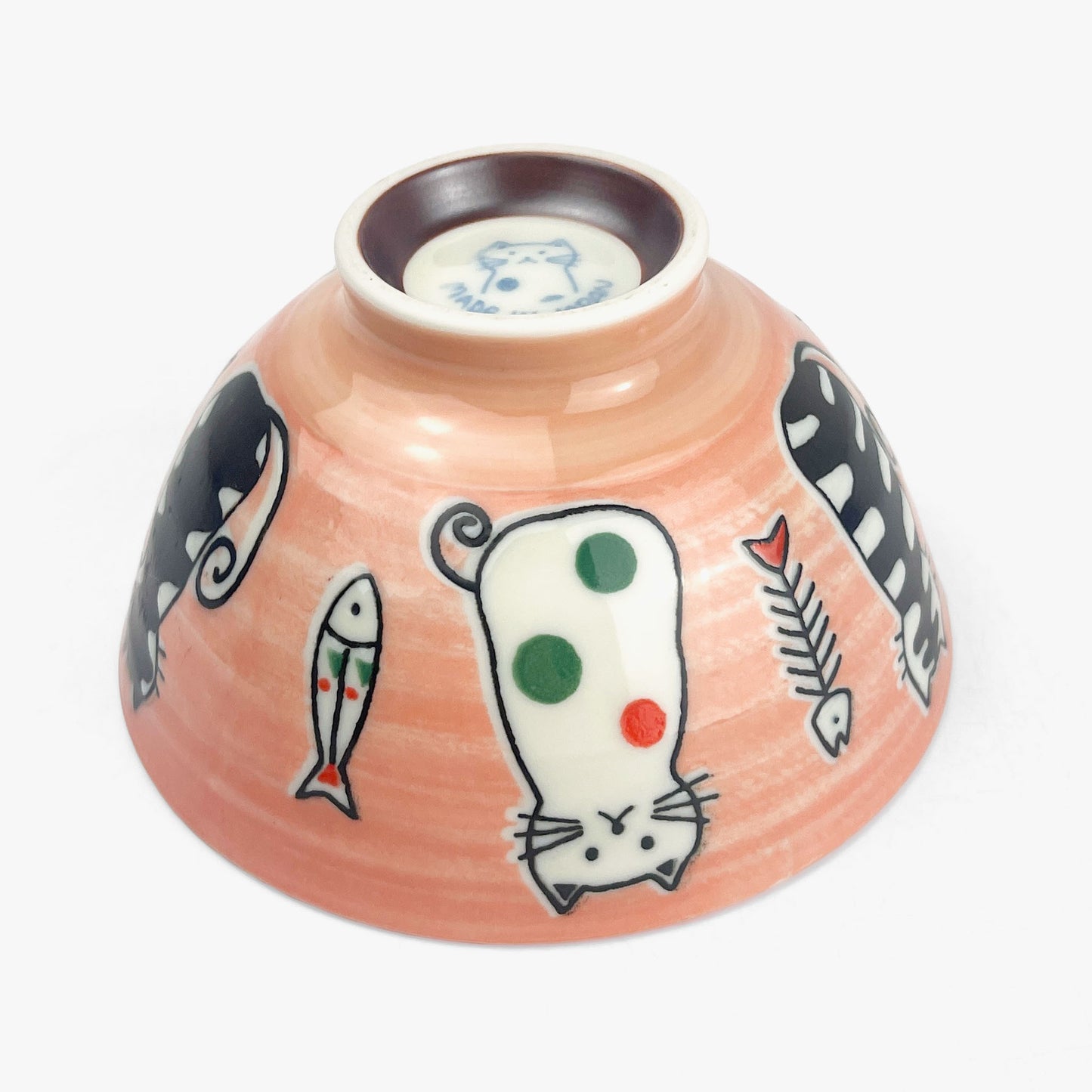 Rice Bowl Cat Pink Fish Bone (4.5"D)