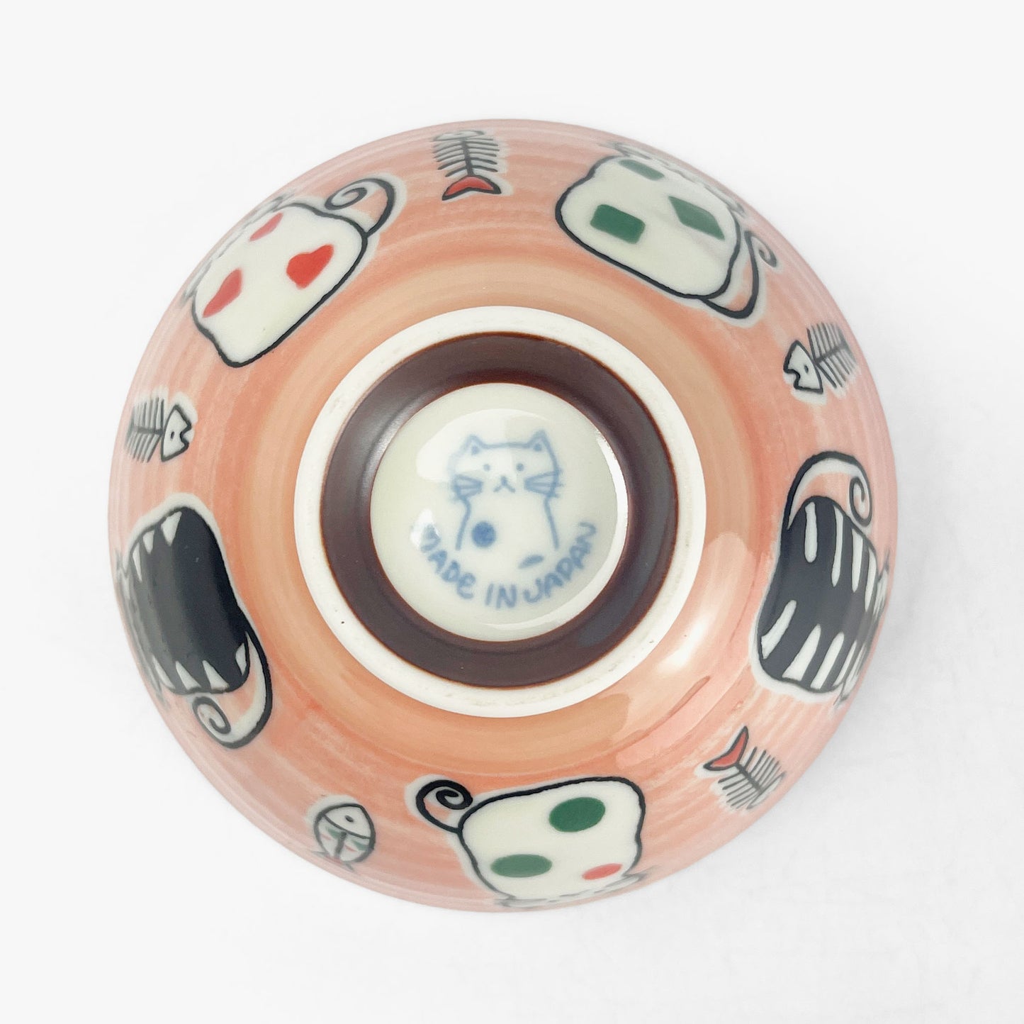 Rice Bowl Cat Pink Fish Bone (4.5"D)