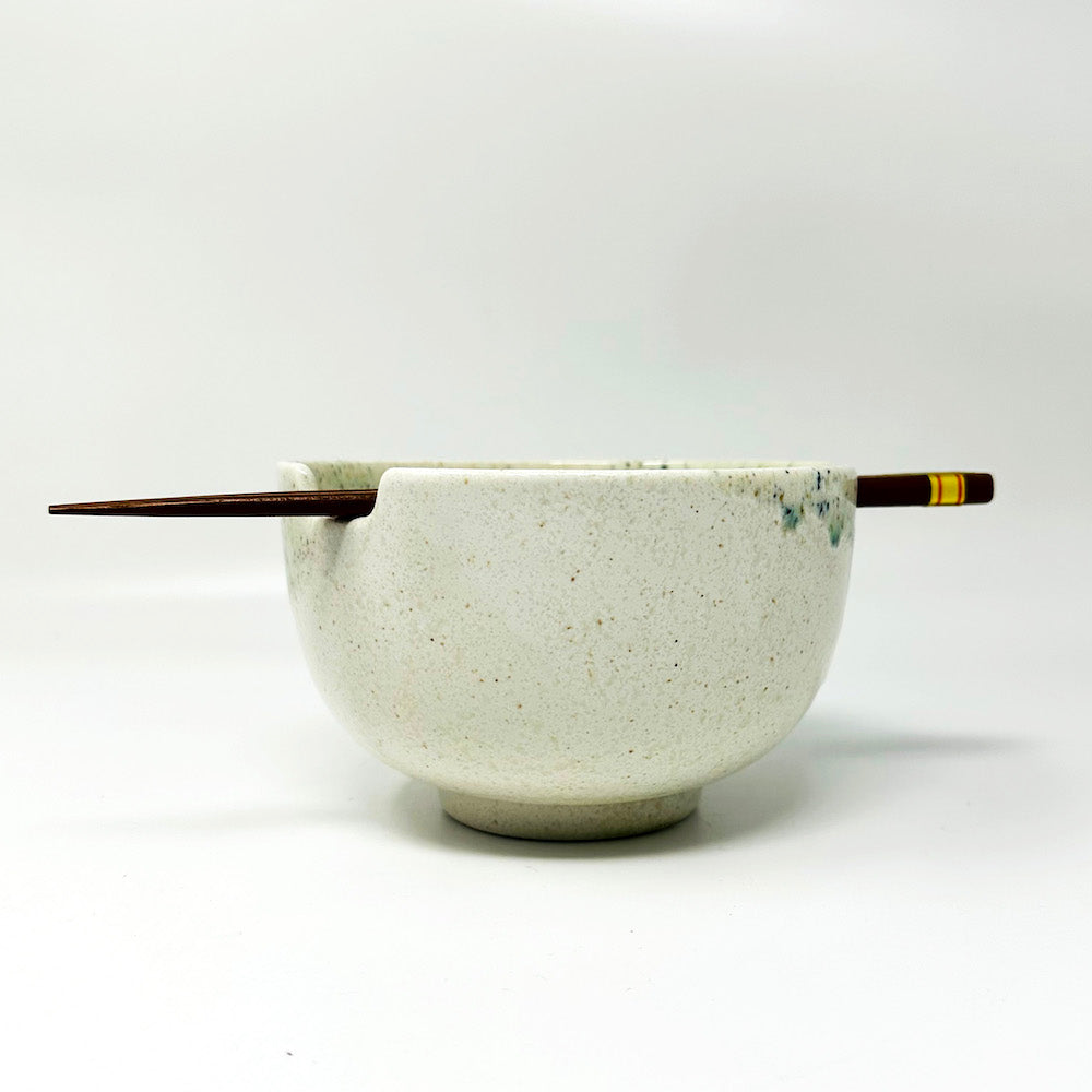 Pair Bowl w/ Chopsticks Irogawari Glass Nagashi (6"D) image 4