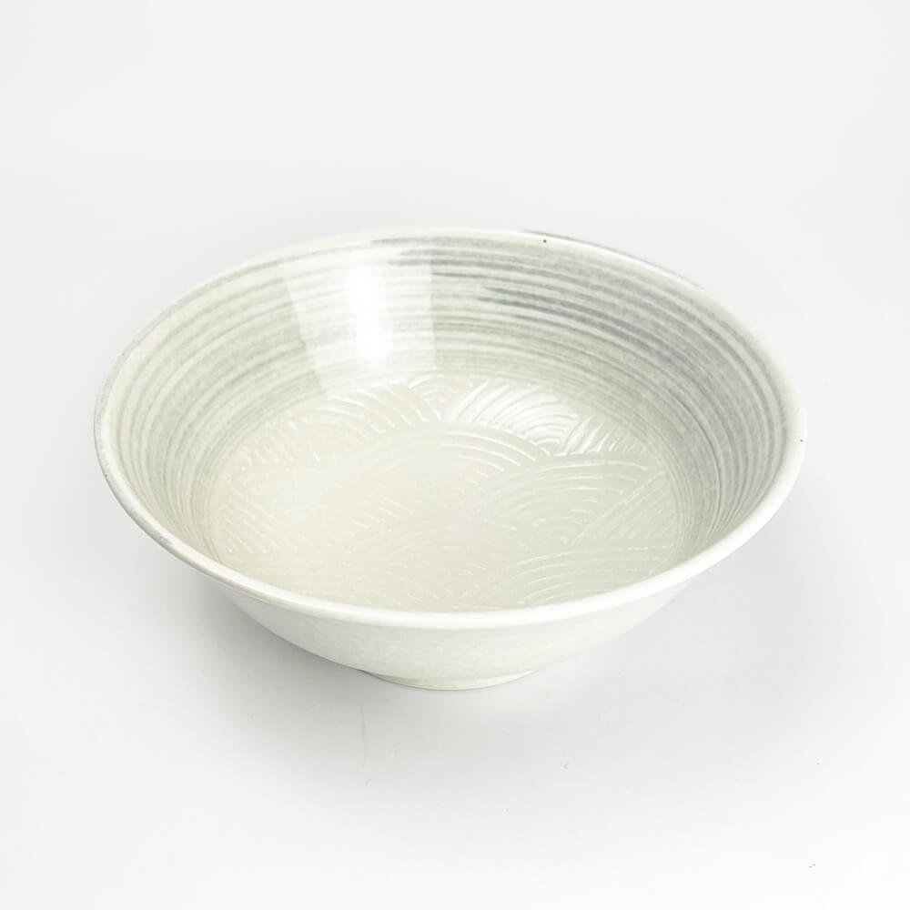 White Seigaiha Wave Ramen Bowl (8.25"D) image 1