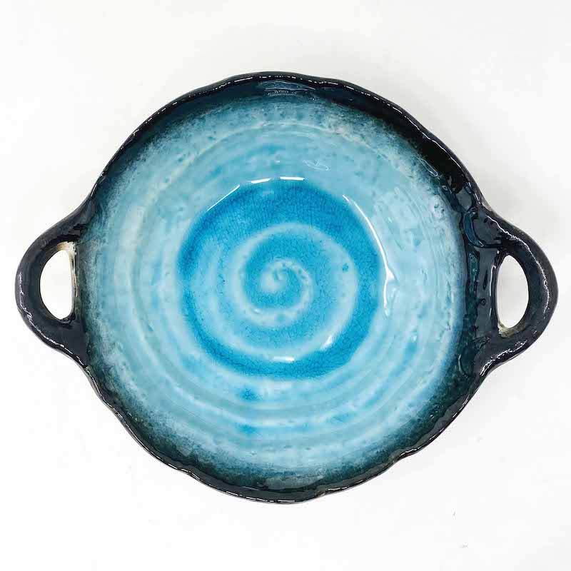 Bowl With Handles Turquoise (10"D ) image 3