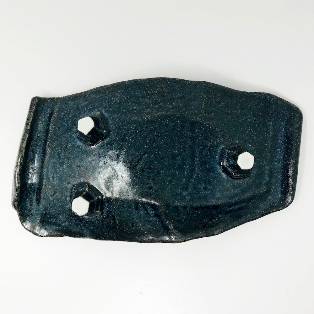 Rec. Footed Plate Navy Blue 紺青長岩向付 (9"D) image 2