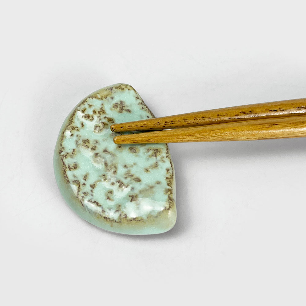 Chopstick Rest Hangetsu Mint by Higashiyama-Yaki (1.25" x 2") image 0