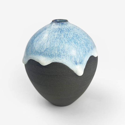 Mini Vase White Blue by Minoru Fukushima (3 1/2"D)