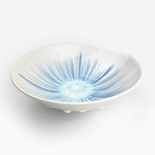 Shallow Bowl White Blue by Minoru Fukushima (7 3/4"D)