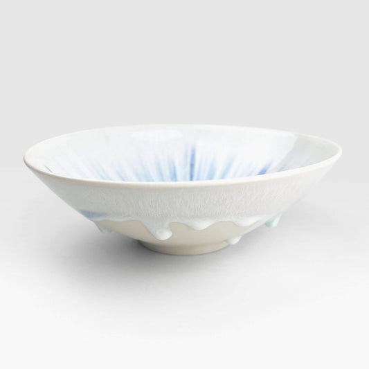 Shallow Bowl White Blue by Minoru Fukushima (7 3/4"D)