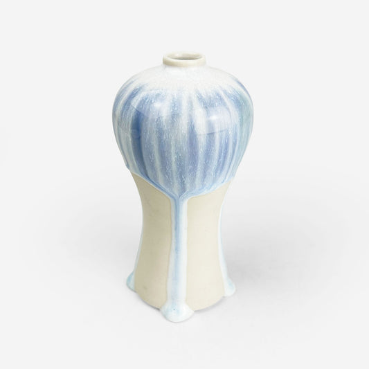 Vase White Blue by Minoru Fukushima (5"L)