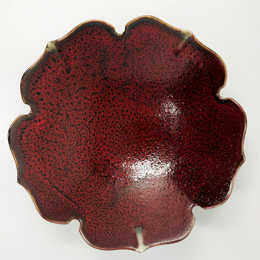 Shallow Bowl Dark Red Flower (7.5"D) image 4