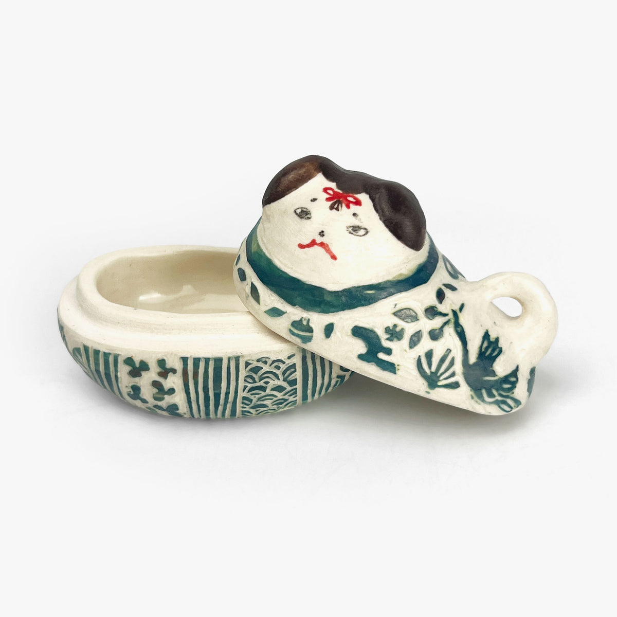 Cov. Bowl Dog Blue Ornament by Yukiko Hagiwara (2.75"x1.75"x1.75)