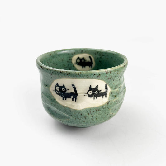 Mini Matcha Bowl Black Cat Green (3.5")