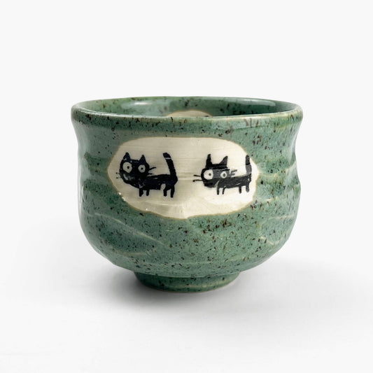 Mini Matcha Bowl Black Cat Green (3.5")