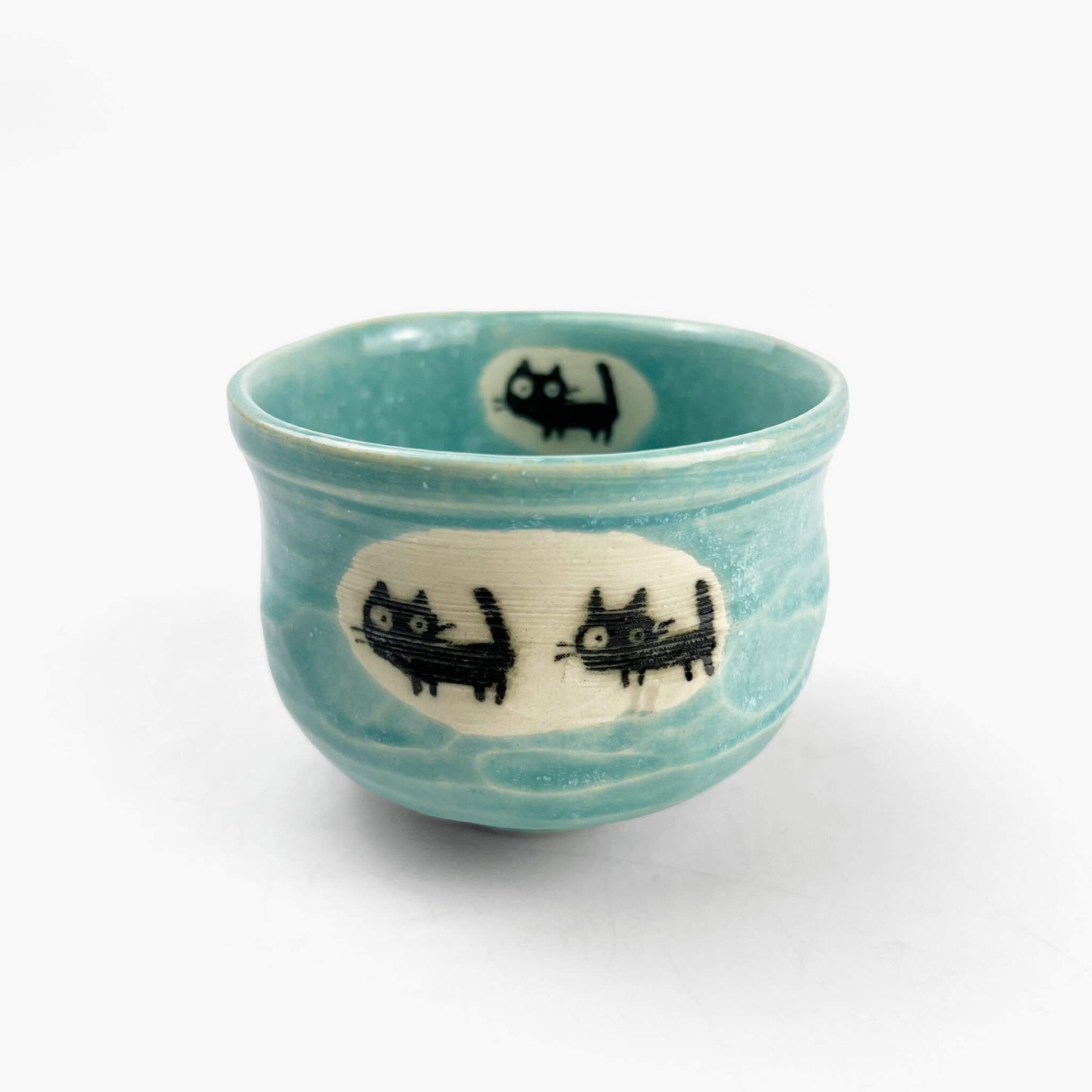 Mini Matcha Bowl Black Cat Turquoise (3.5")