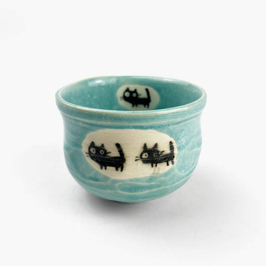 Mini Matcha Bowl Black Cat Turquoise (3.5")