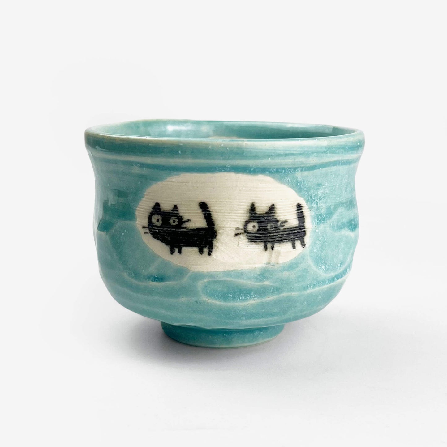 Mini Matcha Bowl Black Cat Turquoise (3.5")