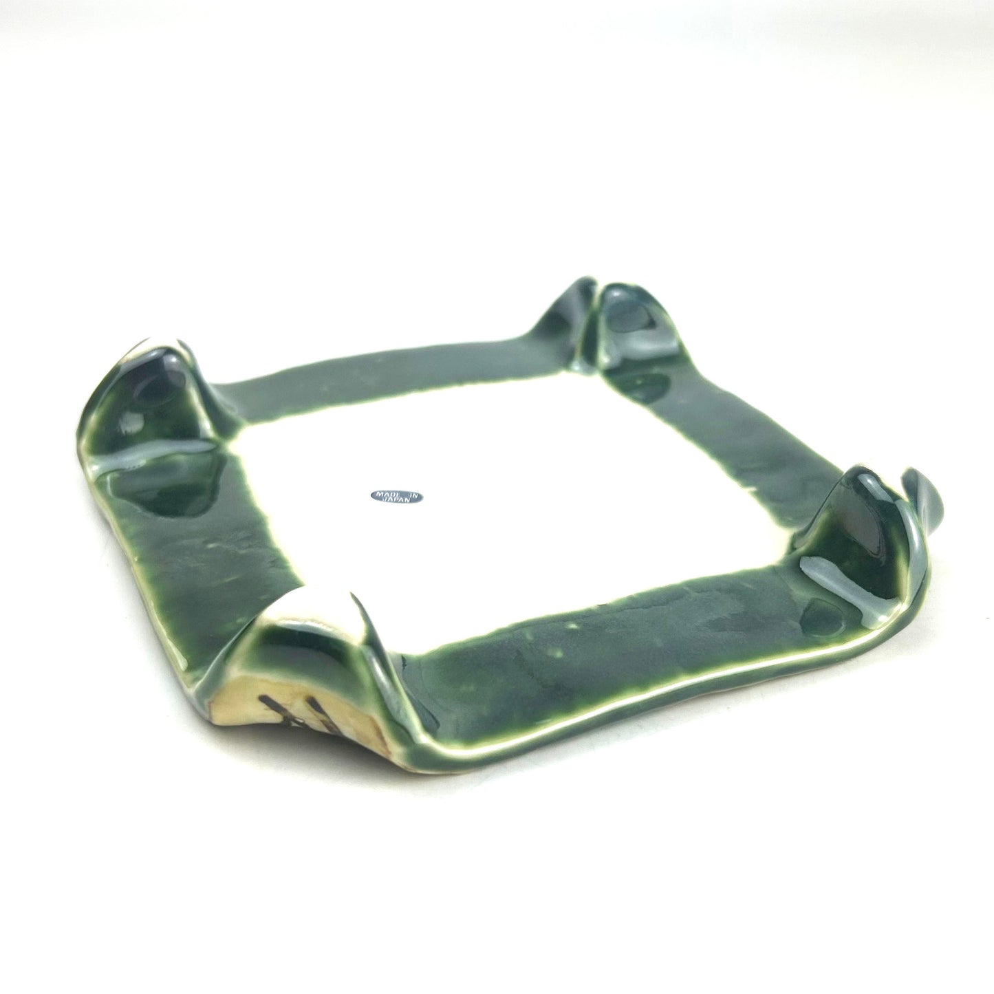 Footed SQ.Plate Ichimatsu Oribe (6"D)