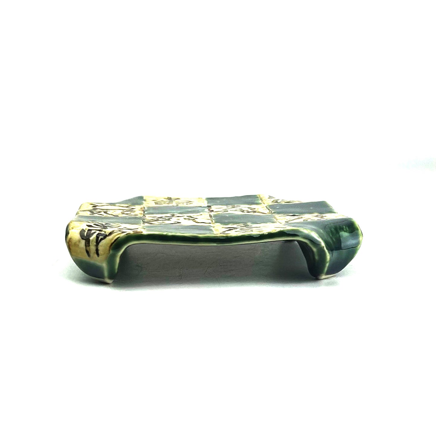 Footed SQ.Plate Ichimatsu Oribe (6"D)