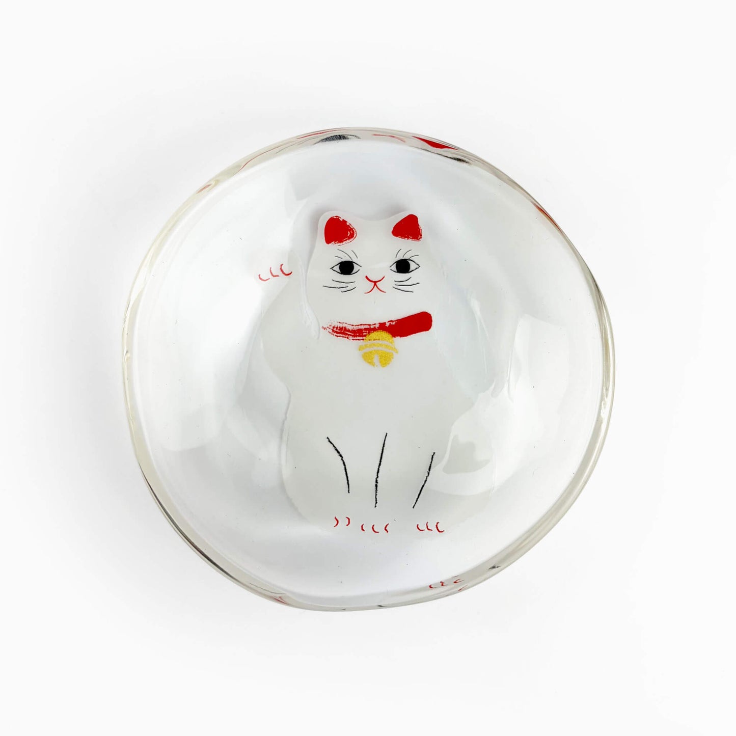 Glass Dish Mamezara Lucky Cat White (3.5"D)