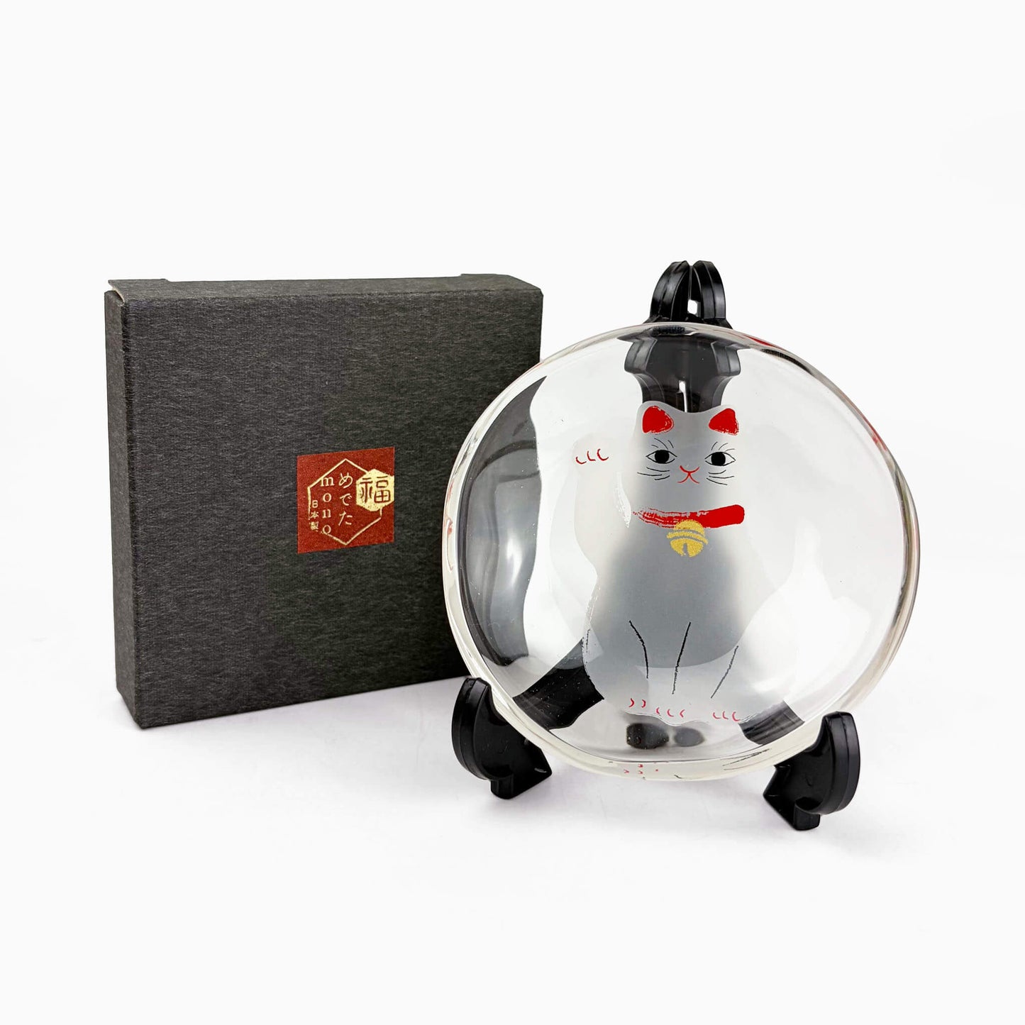 Glass Dish Mamezara Lucky Cat White (3.5"D)