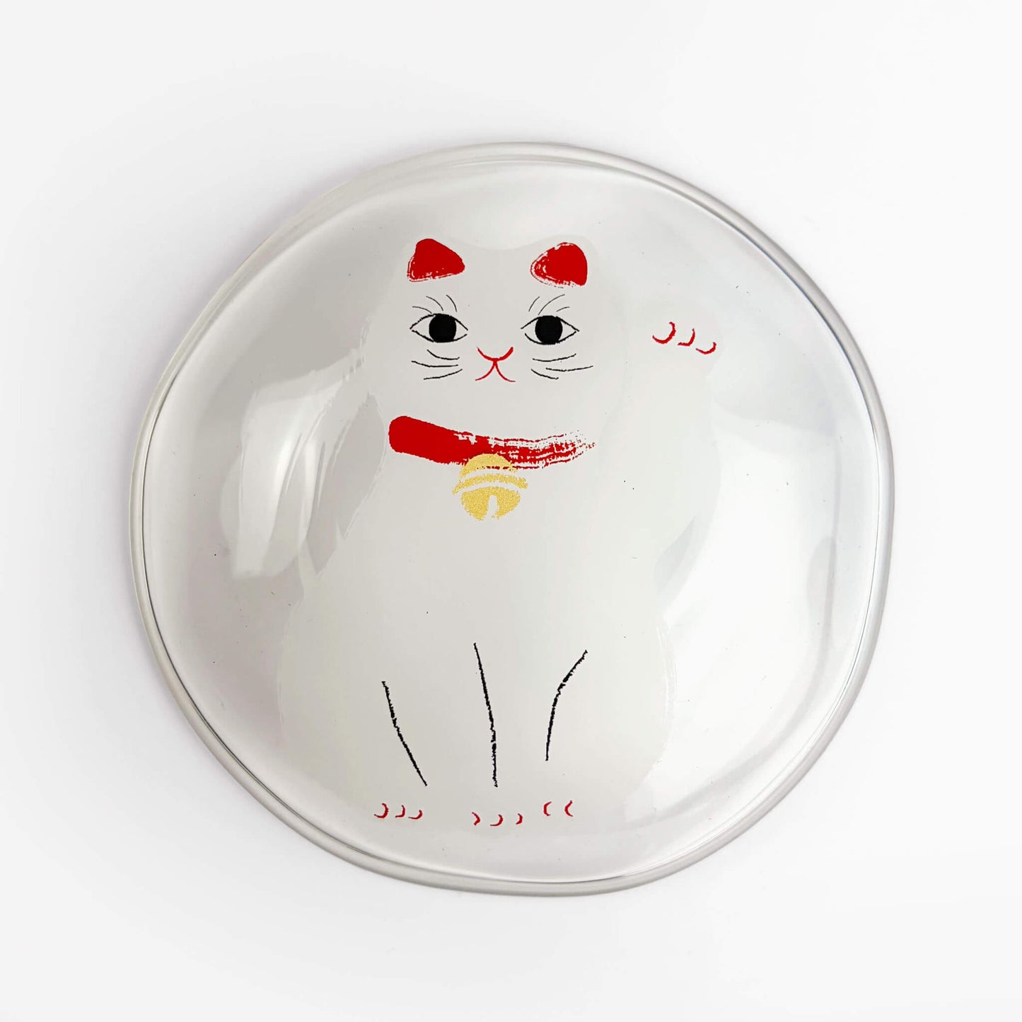 Glass Dish Mamezara Lucky Cat White (3.5"D)